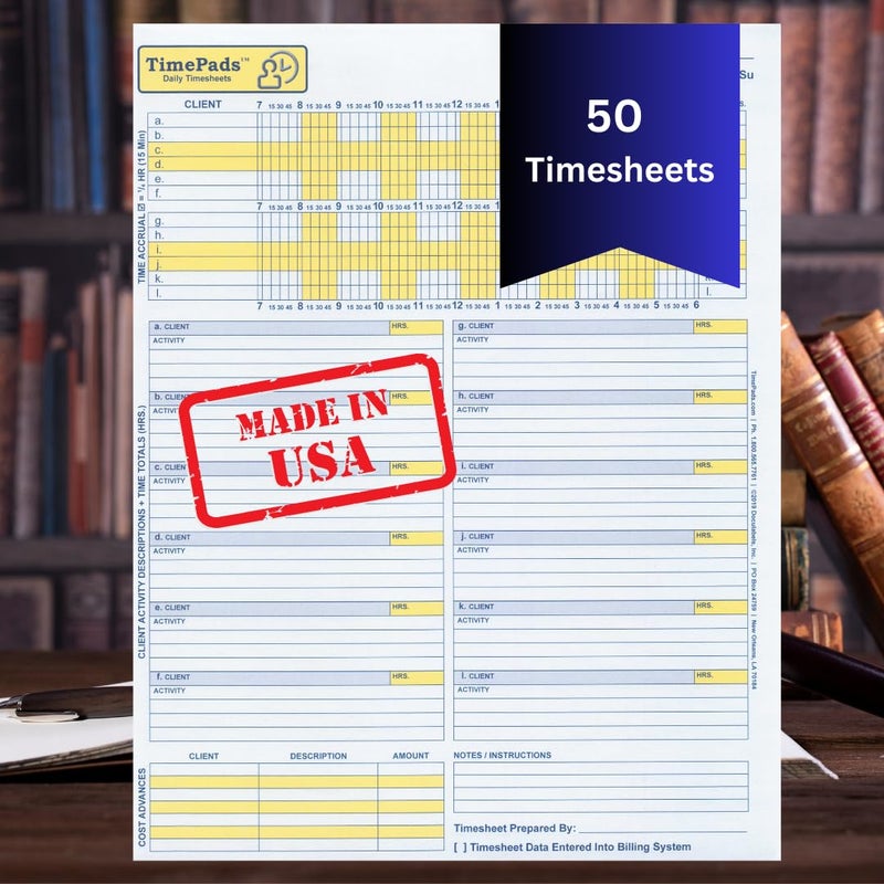 TimePads: "Check-The-Box" Time Sheets for Lawyers. Effortless Timekeeping for Attorneys. (Pad of 50 Time Sheets). 8.5x11". Made in USA. - Image 2